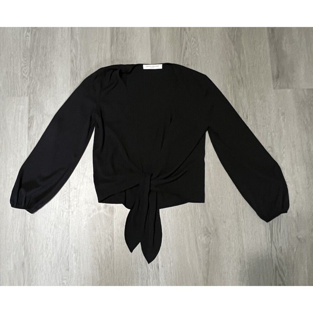 Amanda Uprichard Black Two-Layer Tie-Front Blouse – Size Small